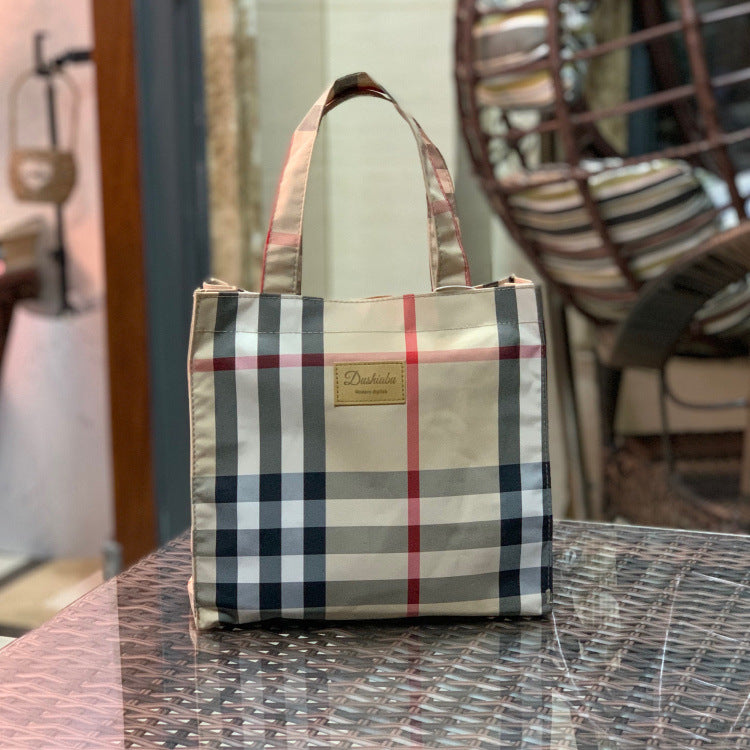 Oxford Cloth Fashion Plaid Waterproof Portable Handbags