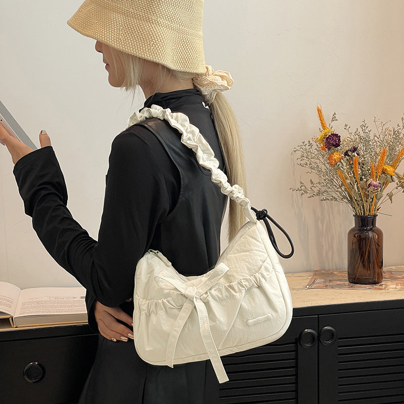 Women's Korean Ballet Style Drawstring Ruffle Bow Shoulder Bags