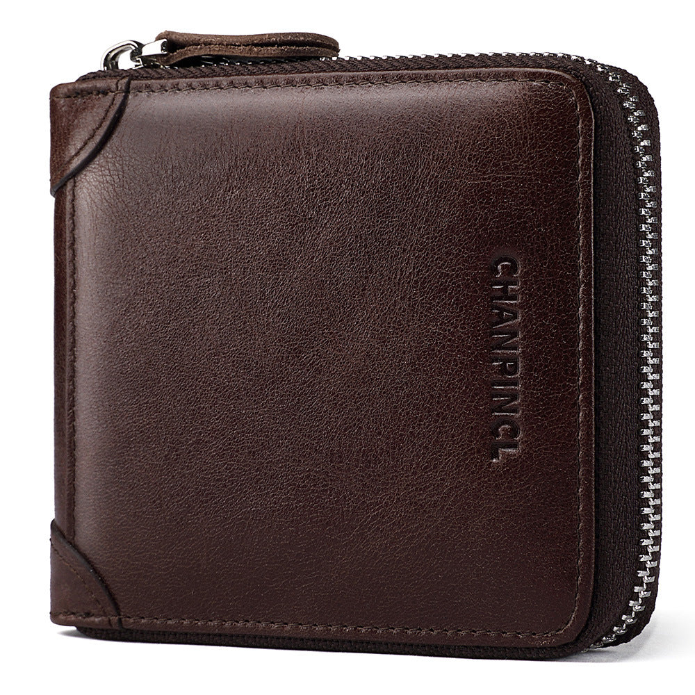 Men's Boxed First Layer Cowhide Pocket Zipper Men's Wallets