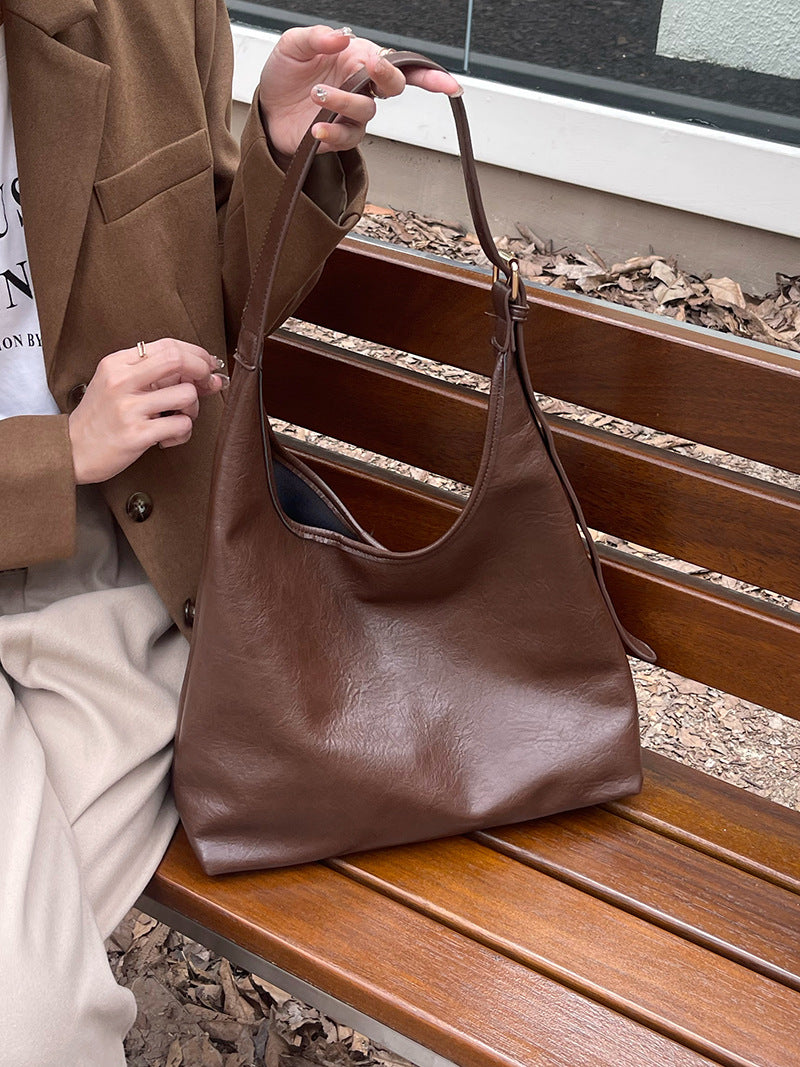 Women's Large Capacity Simple Soft Leather Underarm Crossbody Bags