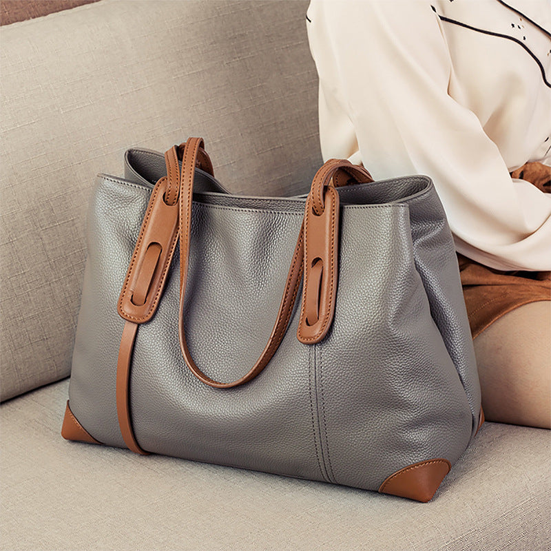 Women's Large Capacity Mom High-grade Genuine Leather Big Women's Shoulder Bag