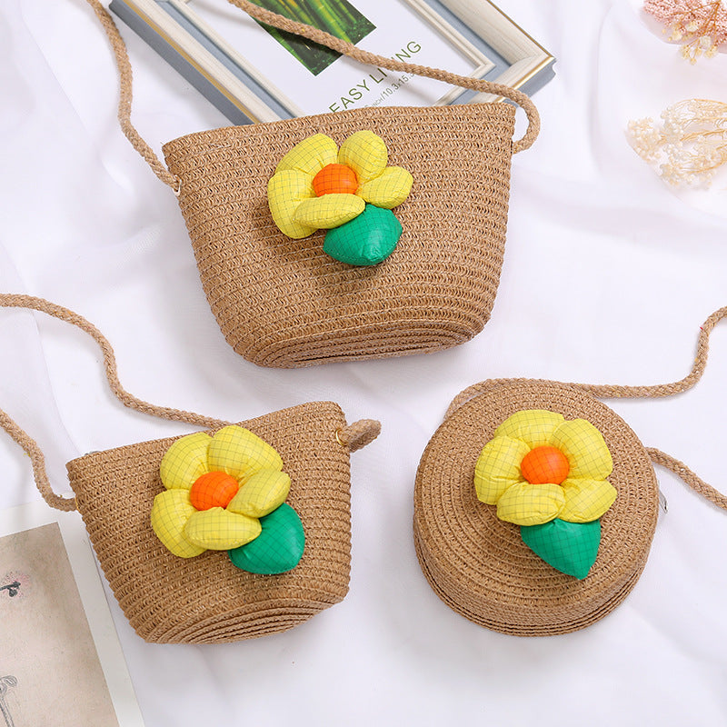 Flowers Straw Woven Cute Mini Seaside Crossbody Bags