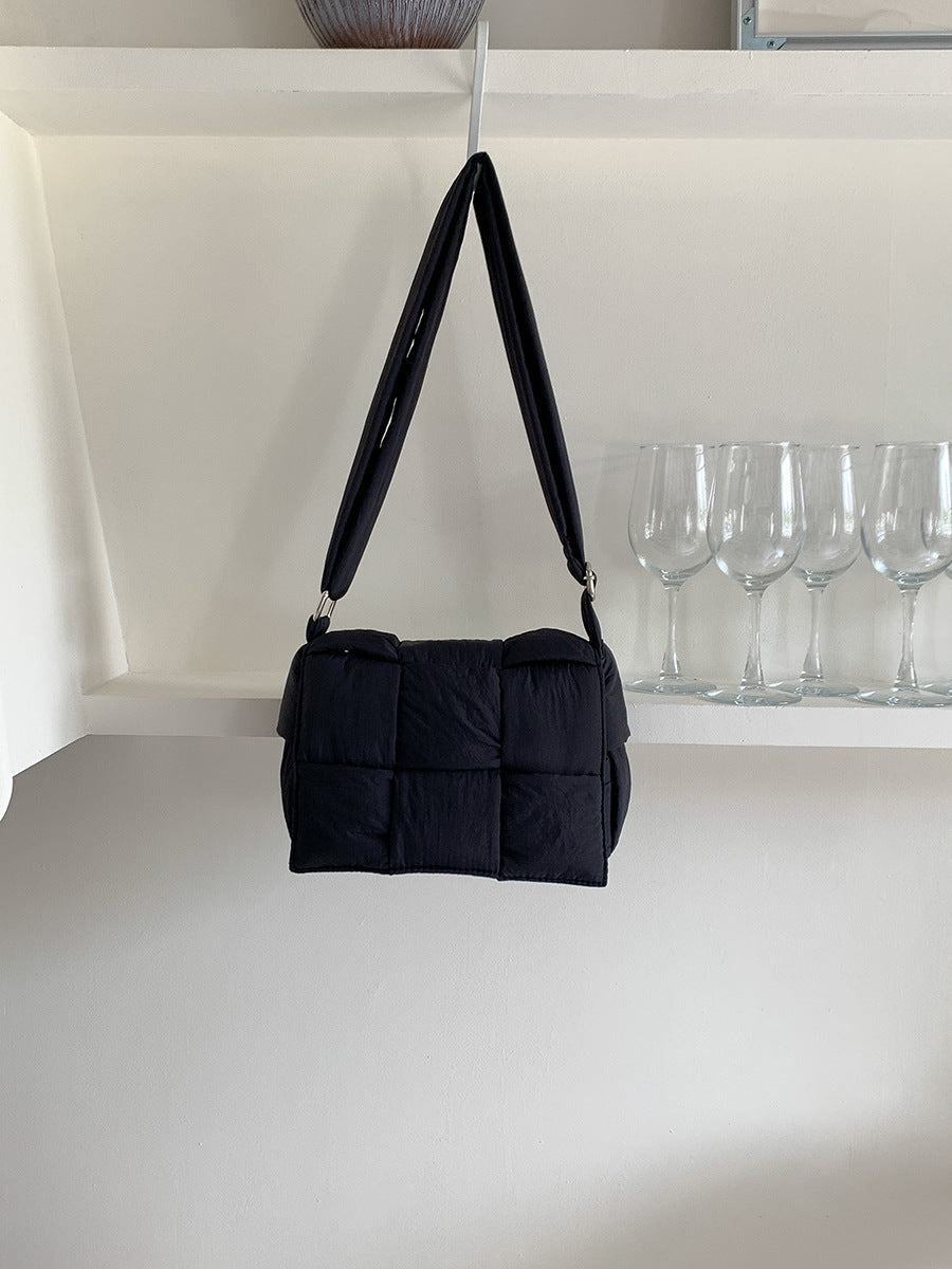 Wide Strap Woven Plaid Son Mother Flip Crossbody Bags