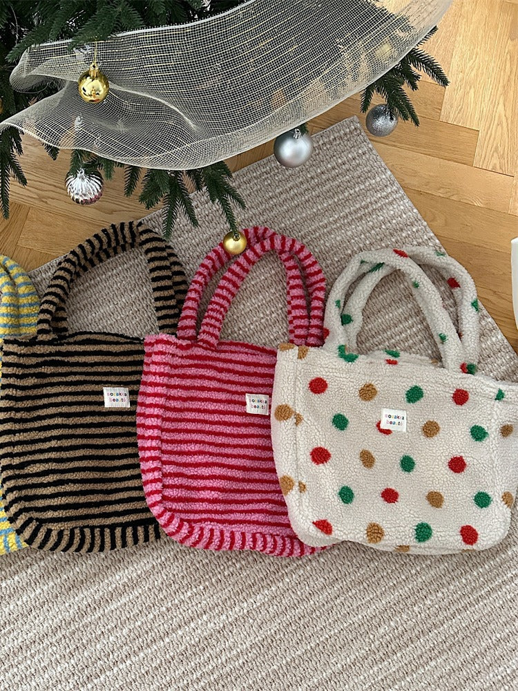 Women's Plush Winter Colorful Polka Dot Class Shoulder Bags