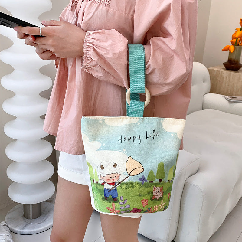 Cartoon Canvas Female Lunch Box Ethnic Handbags
