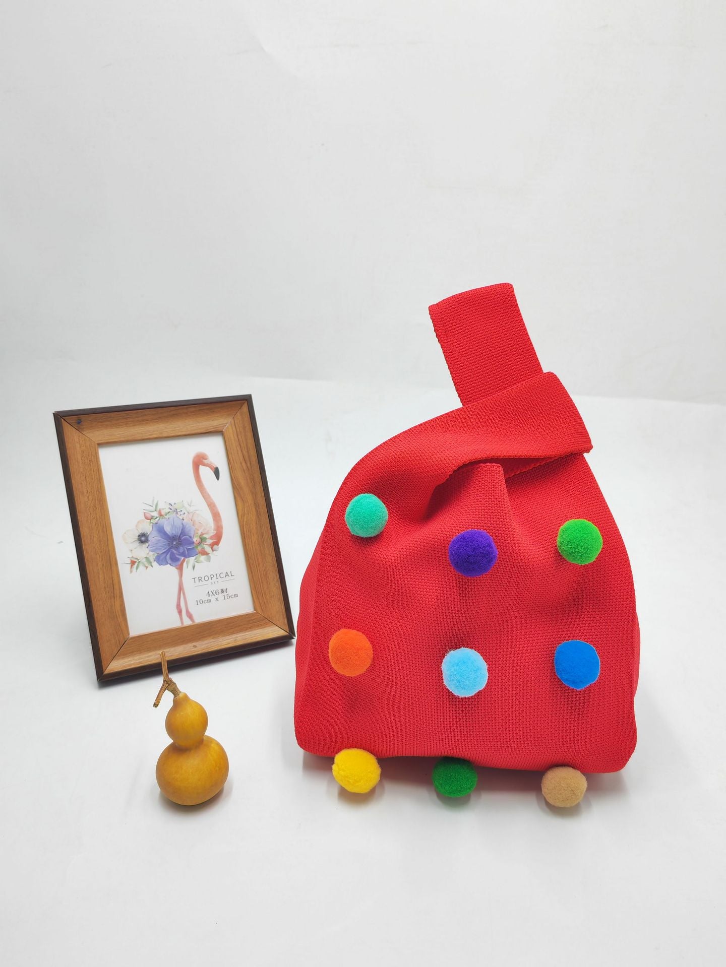 Durable Slouchy Colorful Pompons Knitted Ball Handbags