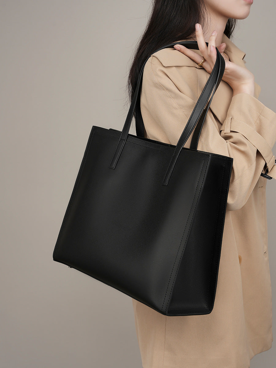 Women's Niche Leather Large Capacity Computer Black Handbags