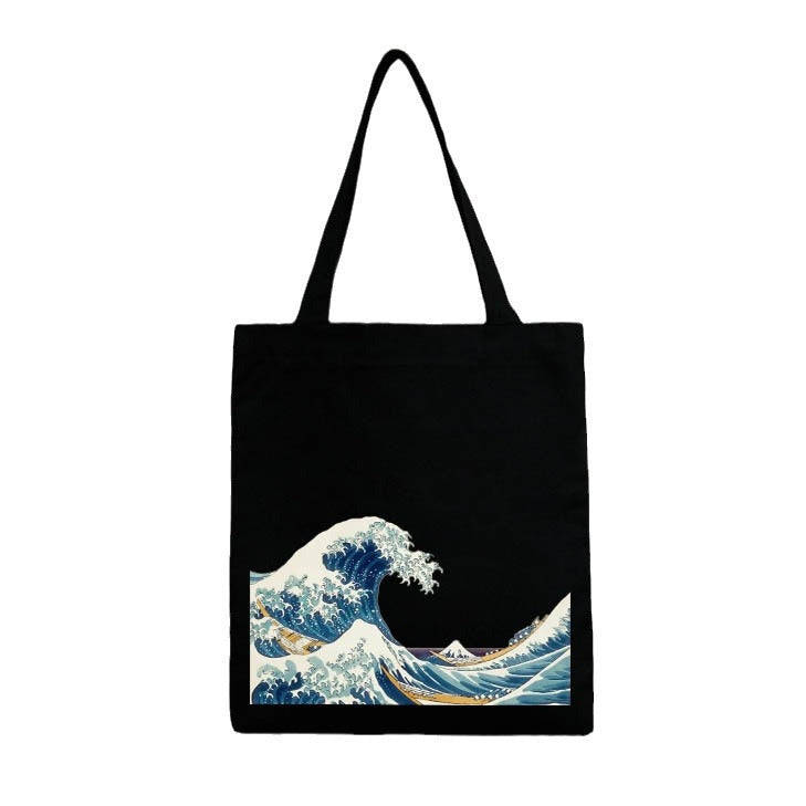 Women's Ukiyo-e Canvas Shopping Simple Cloth One Shoulder Bags