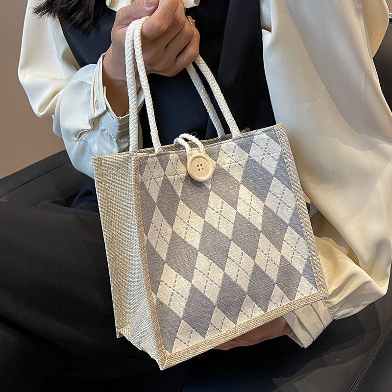 Lunch Box Canvas Female Single Rhombus For Handbags