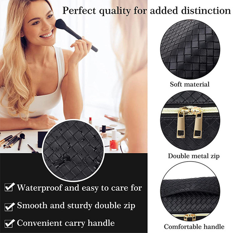 Woven Pattern Large Capacity Good-looking Portable Leather Storage Cosmetic Bags