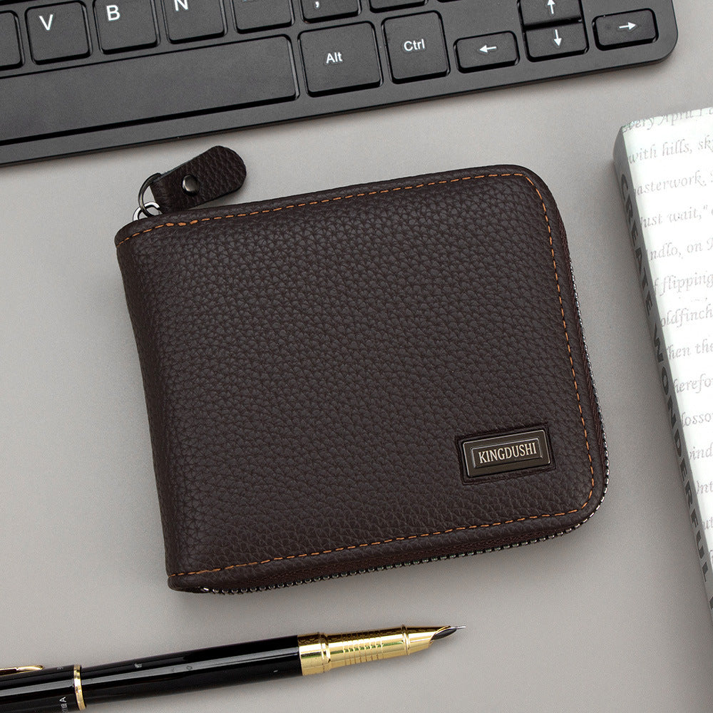 Men's High-grade Lychee Pattern Short Chain Hinge Men's Wallet