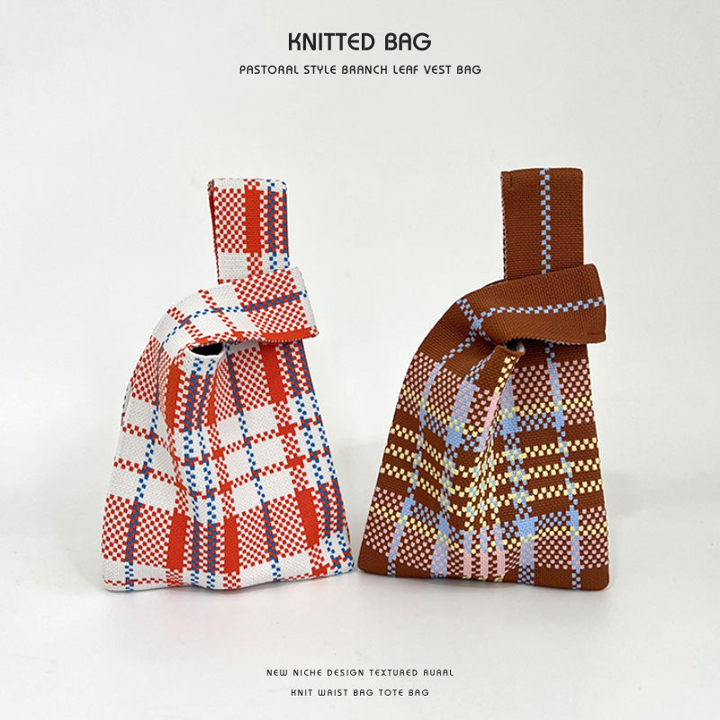 Design Color Plaid Knitted Versatile Large Handbags