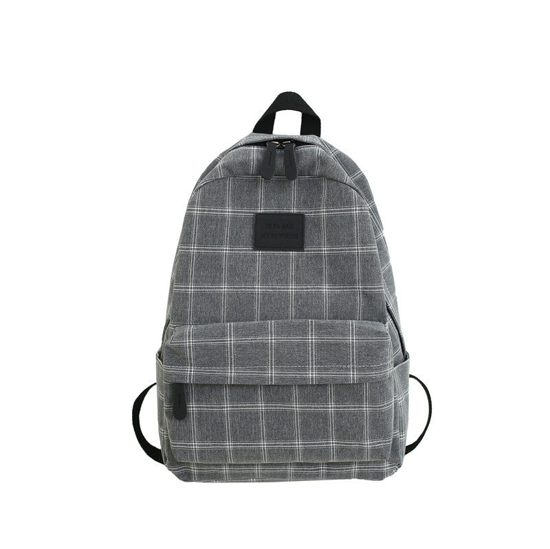 Autumn Plaid Canvas Female Junior College Backpacks