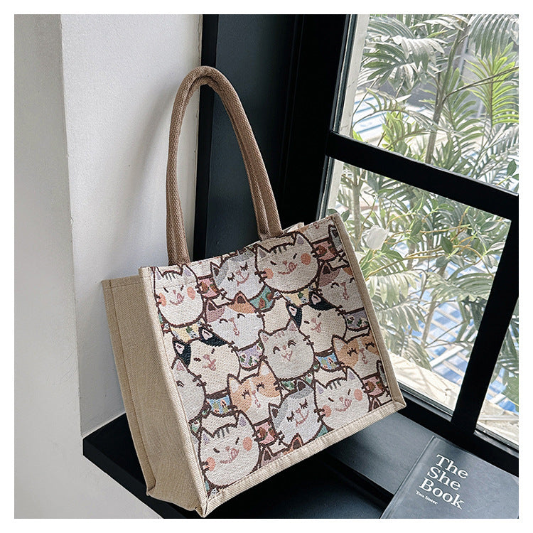 Women's Korean Style Good-looking Large Capacity Cotton Linen Handbags