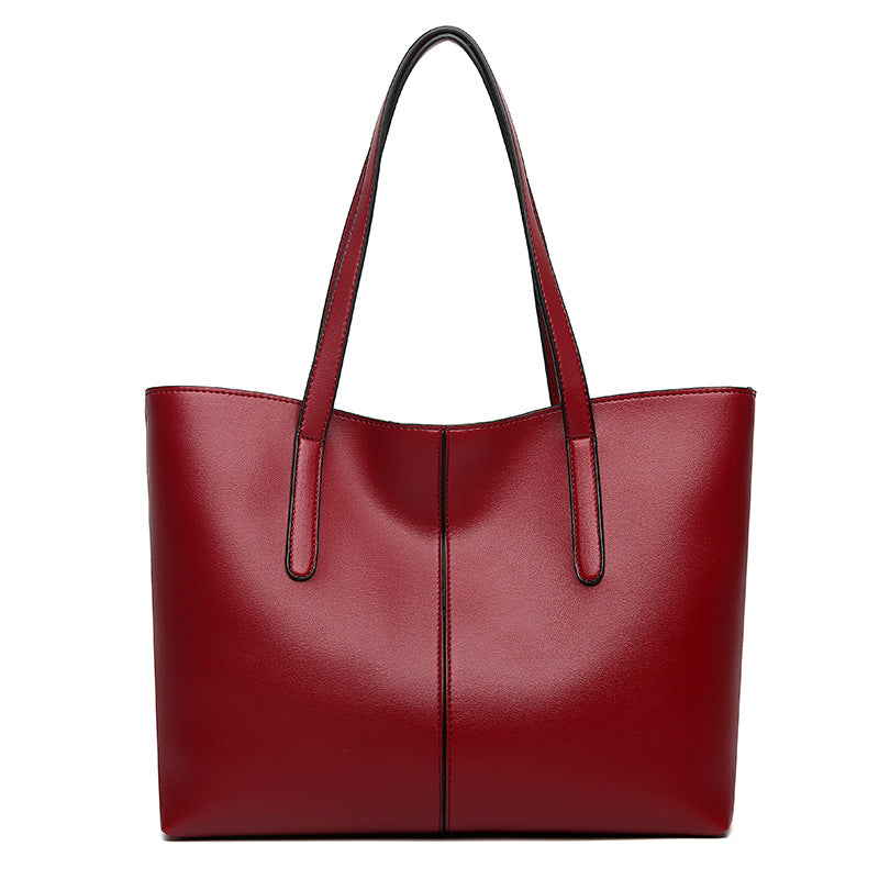 Women's Capacity Soft Leather Textured Simple Shoulder Bags