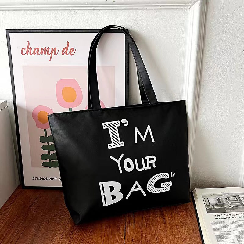 Women's Canvas Printed Simple Portable Large Capacity Shopping Bags