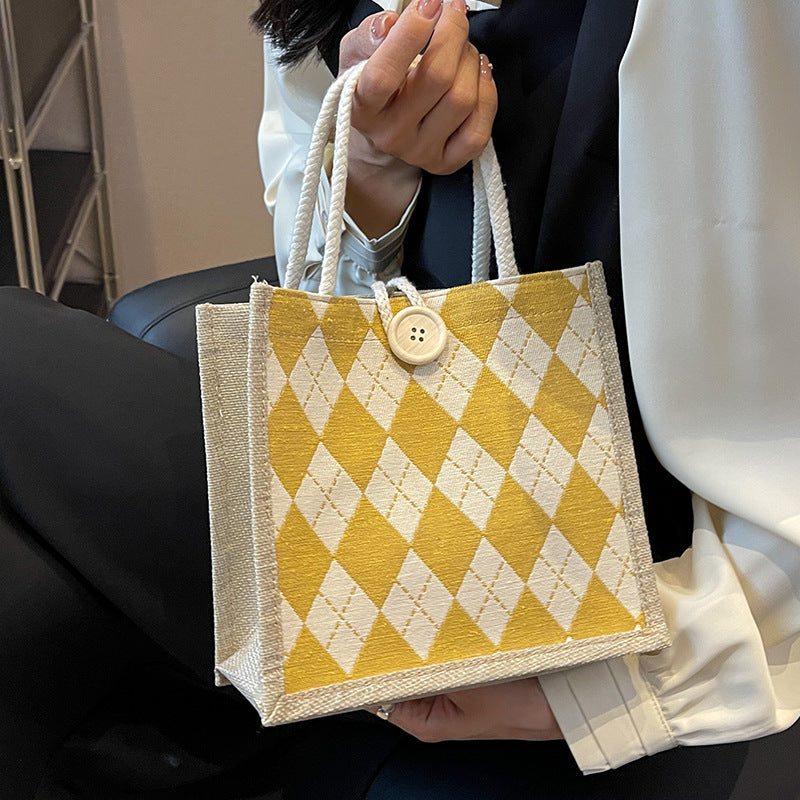 Lunch Box Canvas Female Single Rhombus For Handbags