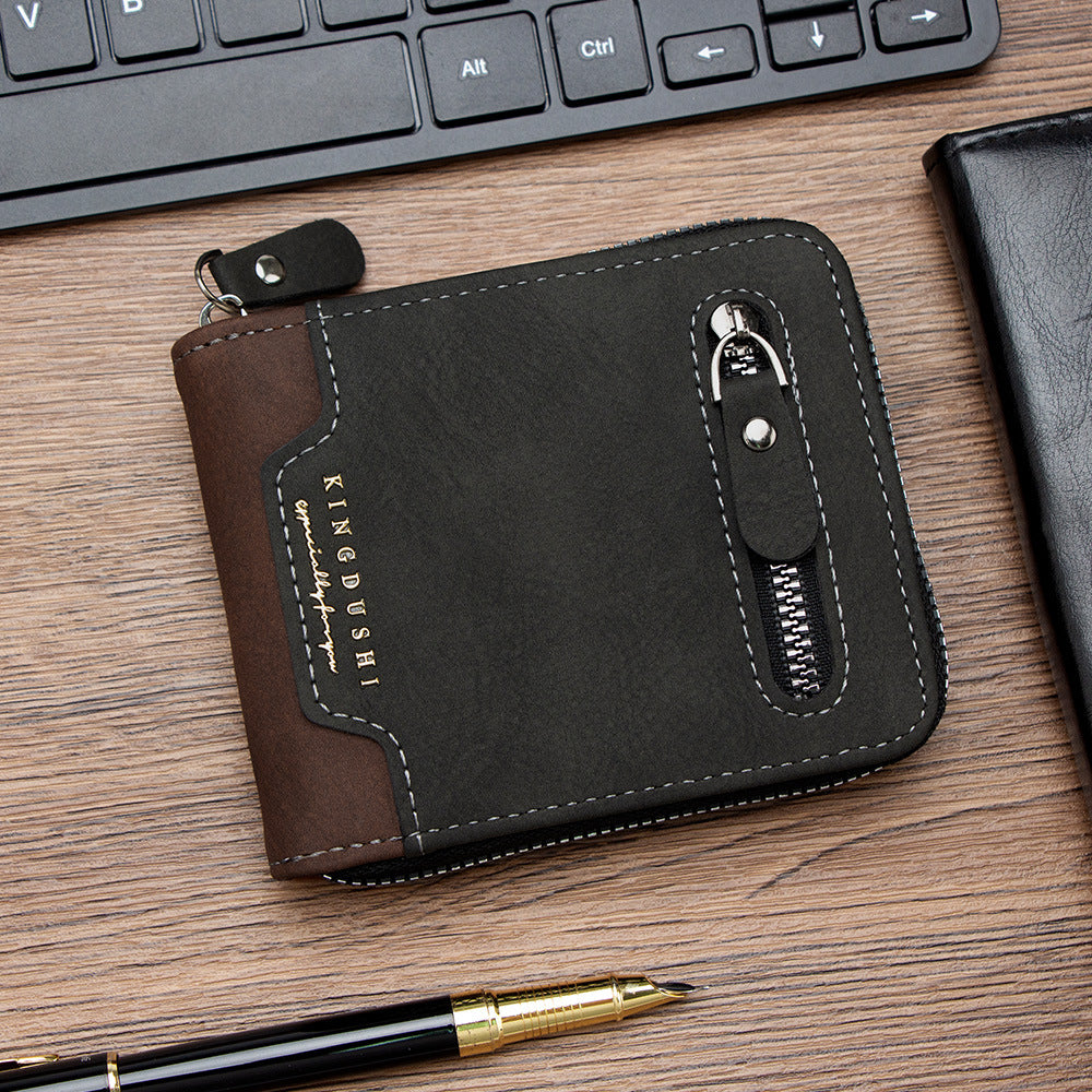 Men's Stitching Contrast Color Short Scarf Large Capacity Multiple Slots Hinge Men's Wallet