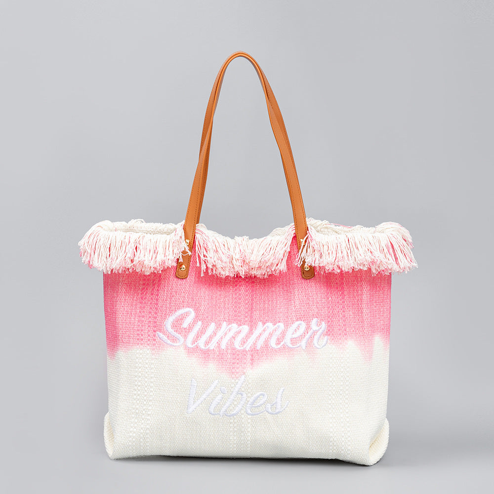 Embroidered Tassel Canvas Magnetic Snap Commuter Shoulder Bags