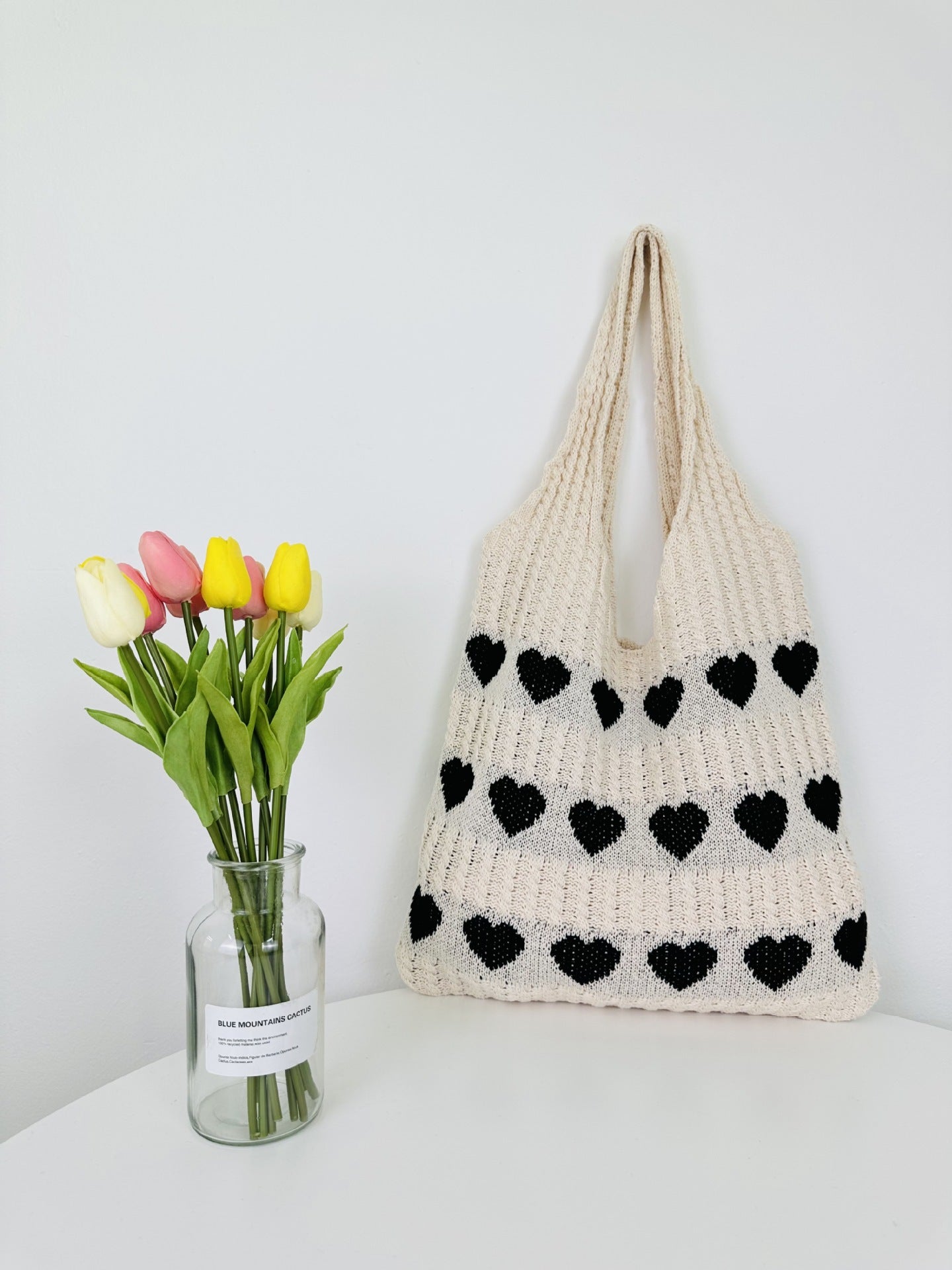 Love Heart Pattern Woven Large Capacity Shoulder Bags