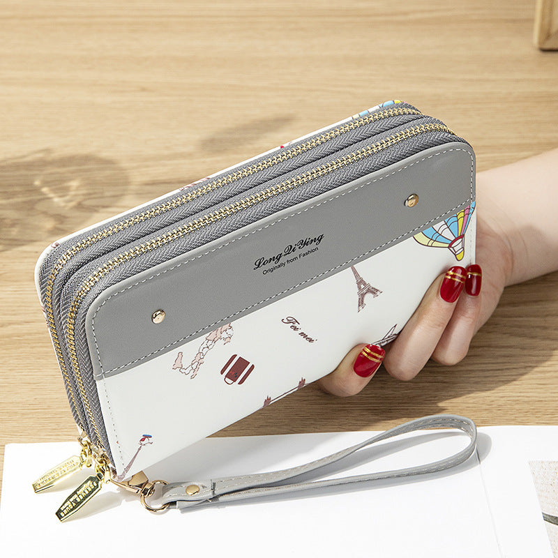 Women's Long Double Zipper Mobile Rivet Soft Ladies Wallets