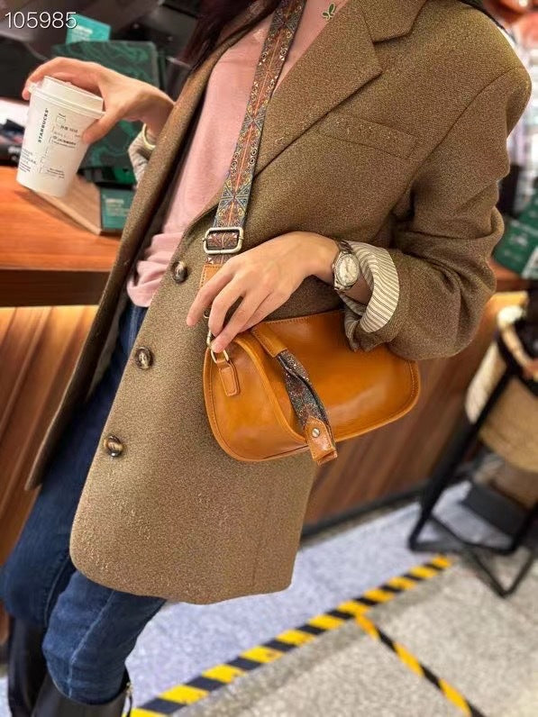 Women's Capacity Soft Full Grain Leather Texture Wide Shoulder Bags