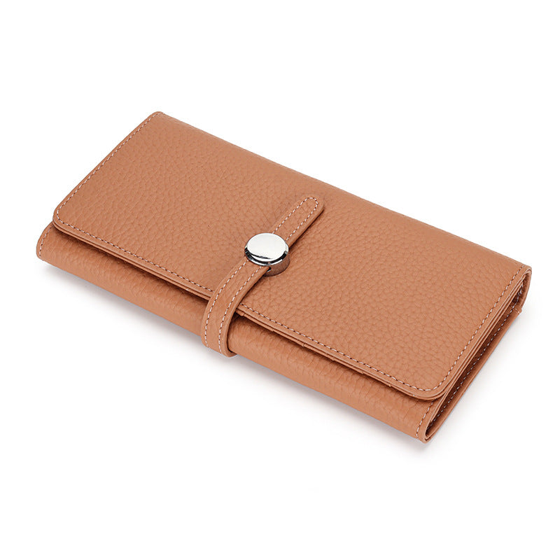 Women's Long Genuine Leather Folding Large Capacity Soft Cowhide Ladies Wallets