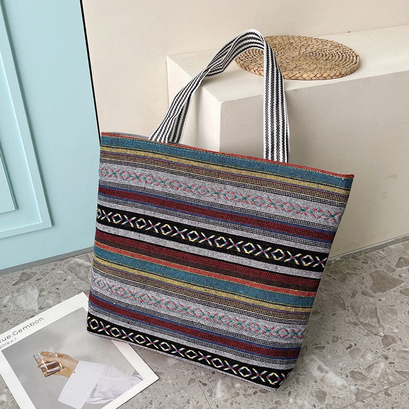 Women's Ethnic Style Canvas Large Jacquard Embroidered Elephant Versatile Shoulder Bags