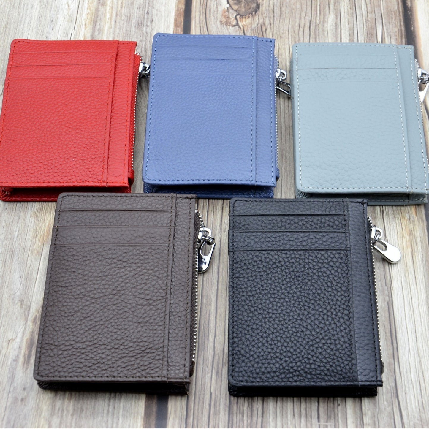 Widened Leather First Layer Cowhide Zipper Driving License Bus Card Holder