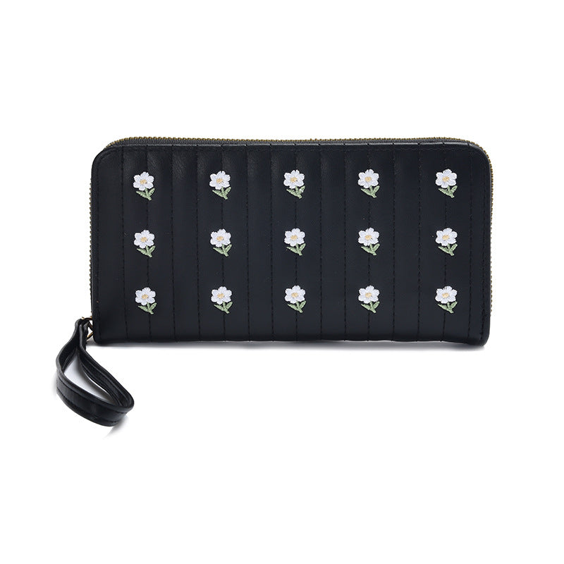 Women's Style Long Single Zipper Embroidered Fresh Sweet Ladies Wallets