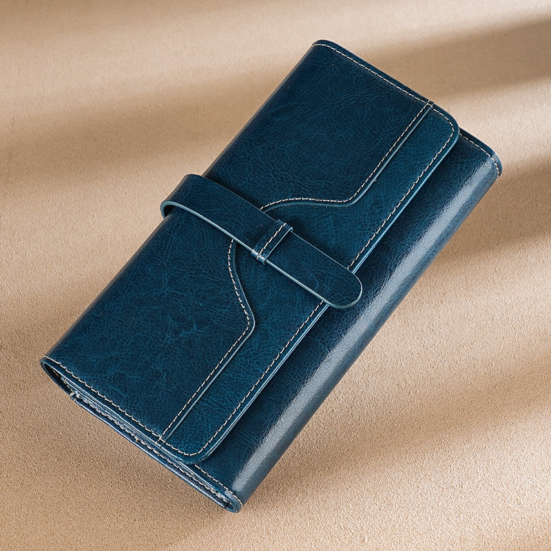 Women's High Quality Leather Long Brushing Oil Wax Genuine Bags