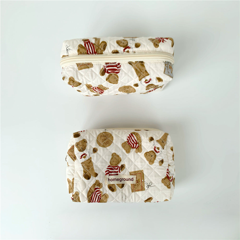 Bear Large Capacity Cotton Printing Storage Cosmetic Bags