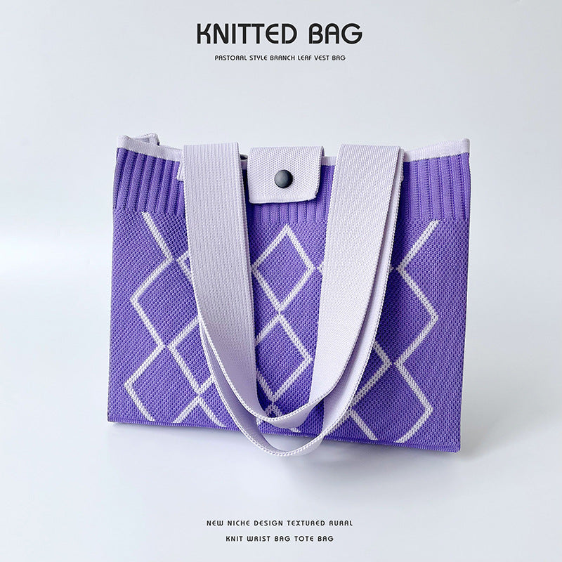 Women's Rhombus Knitted Hidden Hook Portable Large Bags