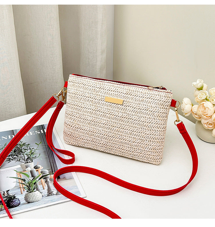 Women's Solid Color Straw Fashion Beach Women's Messenger Bag