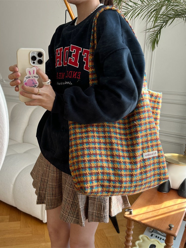 Women's Korean Style Canvas Woolen Large Capacity Shoulder Bags