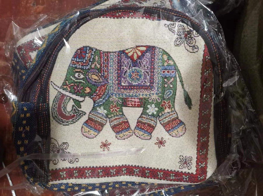 Style Gold Silk Embroidered Elephant National Backpacks