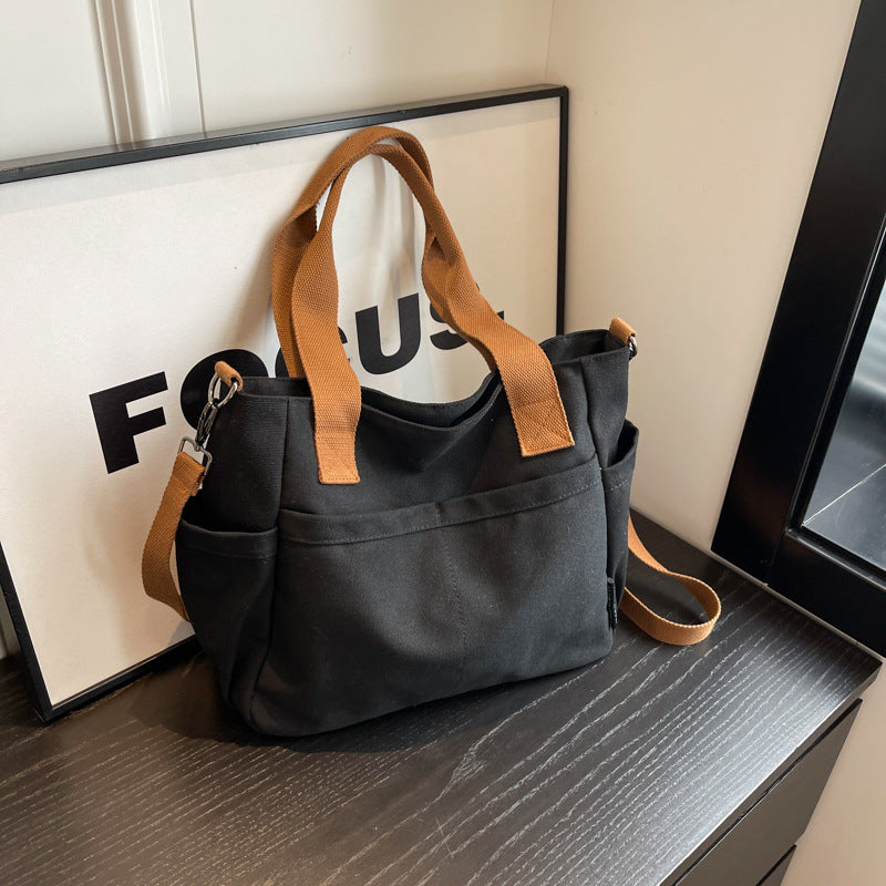 Women's Fashion Simple Solid Color Canvas College Crossbody Bags