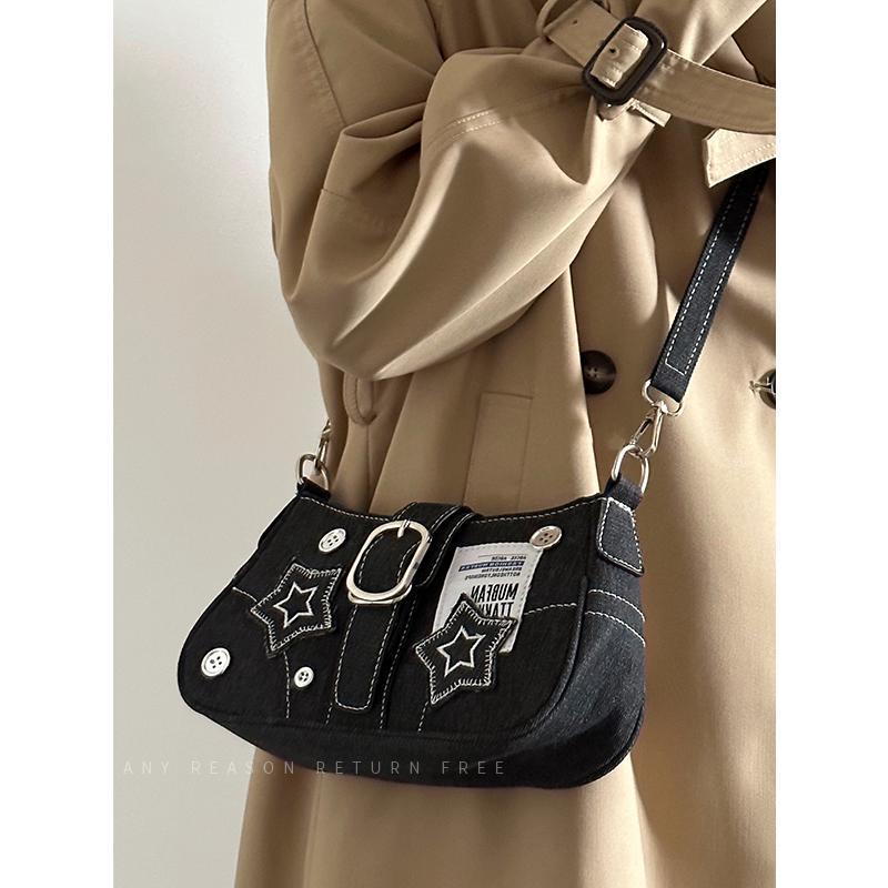 Women's Denim Underarm Vintage Button Portable Chain Shoulder Bags