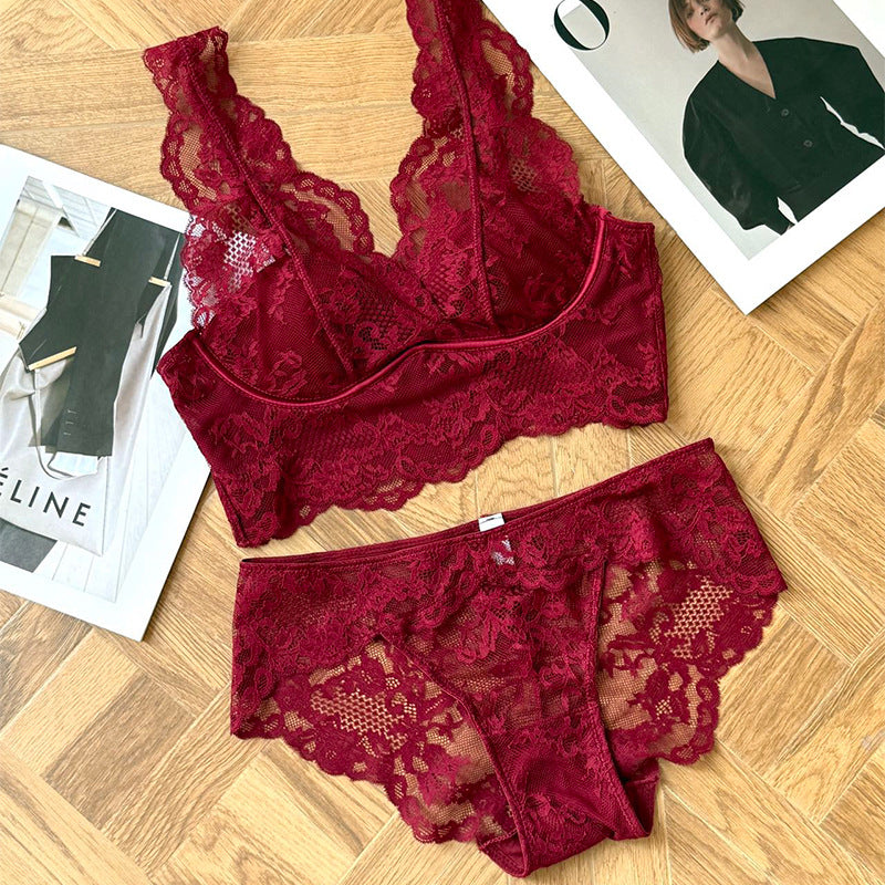 Home High Luxury All Lace Thin Sexy Wireless Lingerie Sets