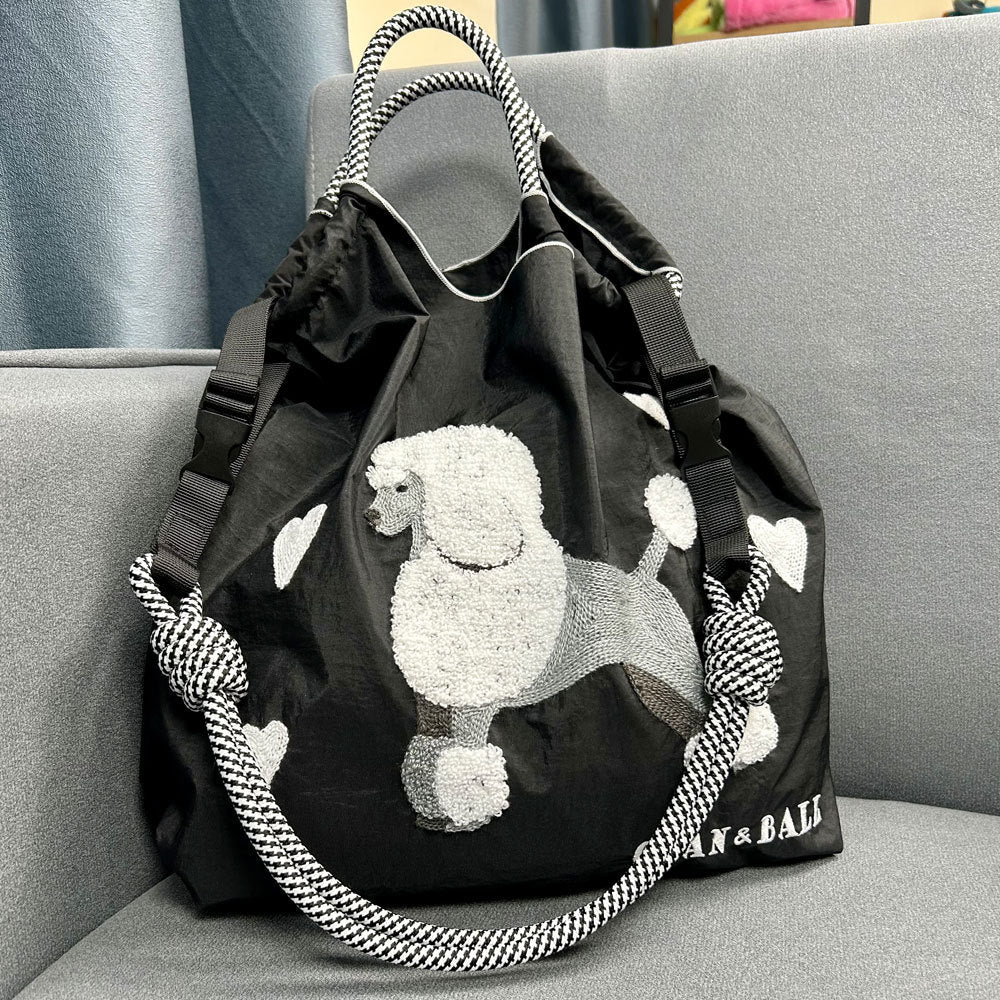 Women's Poodle Embroidered Shopping Cute Large Capacity Bags