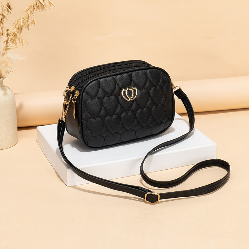 Fashion Simple Diamond Plaid Heart-shaped Wave Crossbody Bags