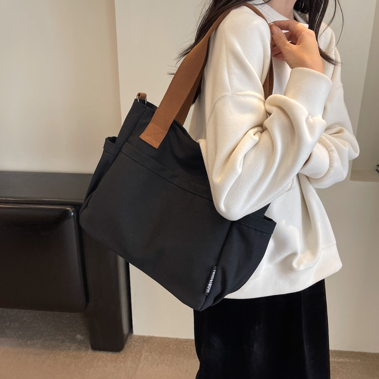 Women's Fashion Simple Solid Color Canvas College Crossbody Bags