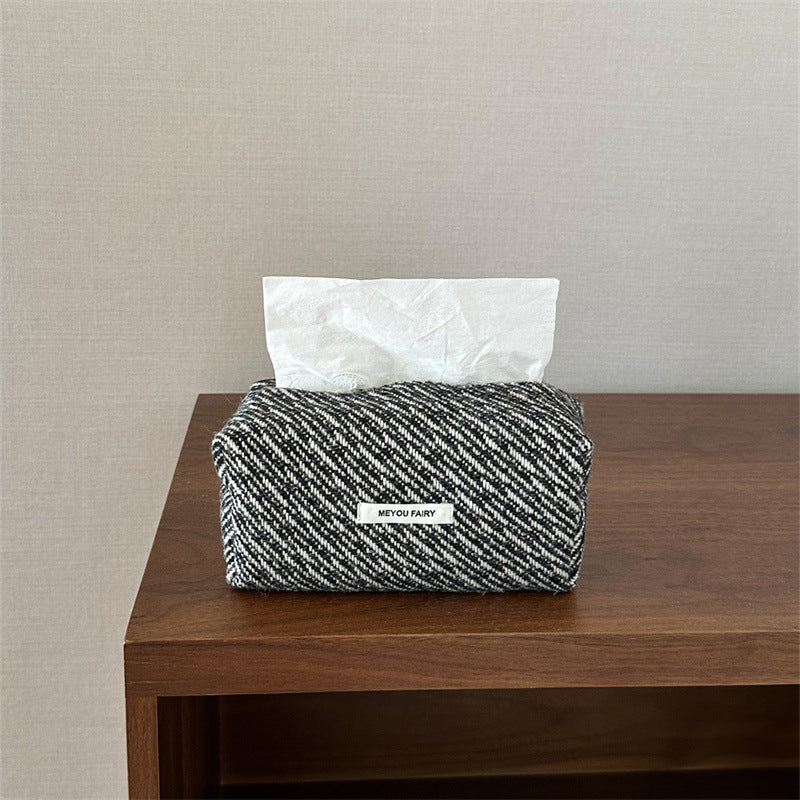 Style Pink Checked Cloth Knitted Tissue Box Home Bedroom Living Makeup Bag