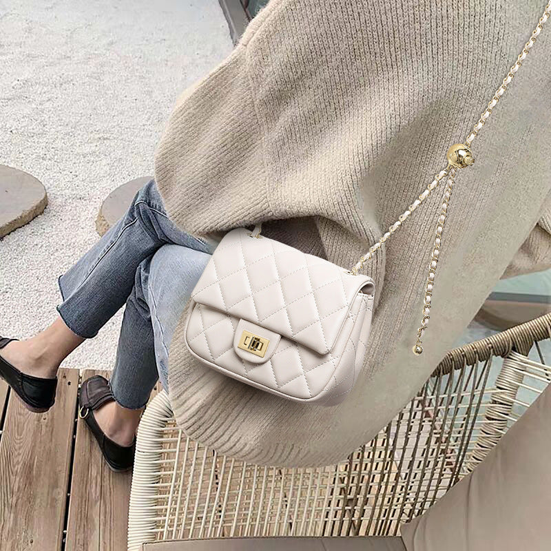 Women's Trendy Genuine Leather Fashion Rhombus Chain Women's Messenger Bag