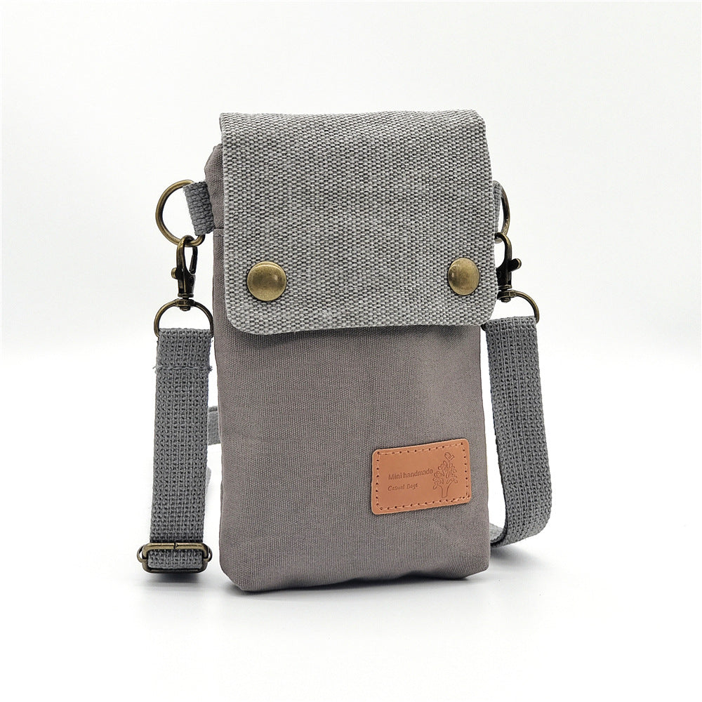 Women's Seam Label Solid Color Canvas Layers Crossbody Bags