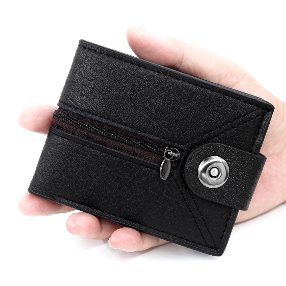 Men's Short Simple Magnetic Snap With Zipper Pocket Multiple Men's Wallets
