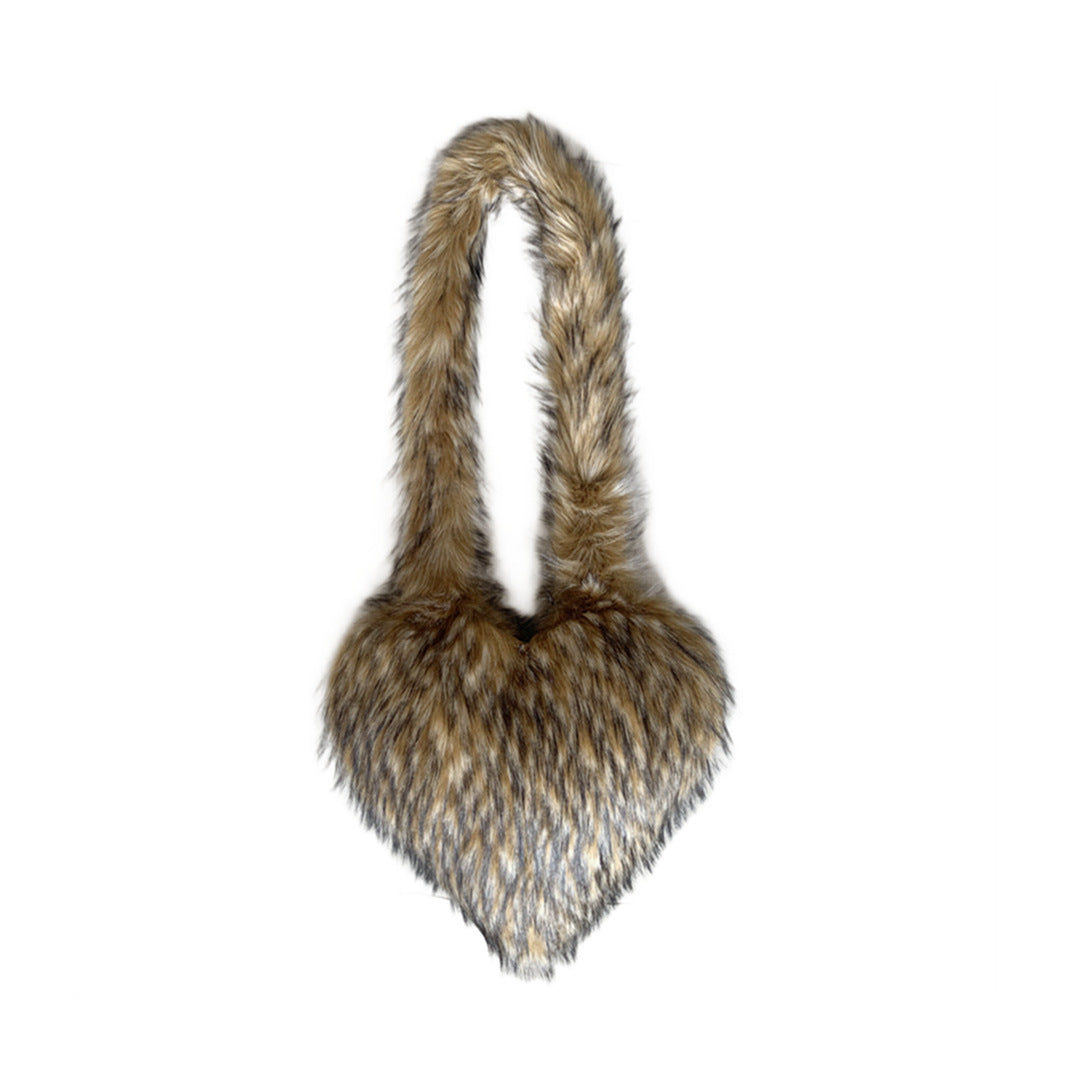 Heart Imitation Raccoon Fur Plush Large Shoulder Bags