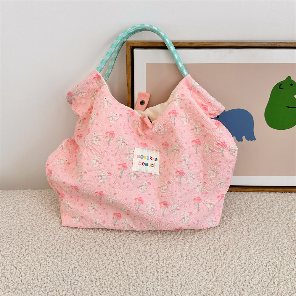 Women's Embossed Rabbit Hand Portable Canvas Commuter Shoulder Bags