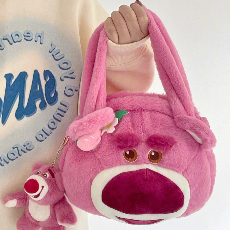 Women's Cute Strawberry Victory Bear Fashion Plush Crossbody Bags
