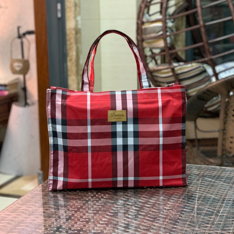 Oxford Cloth Fashion Plaid Waterproof Portable Handbags